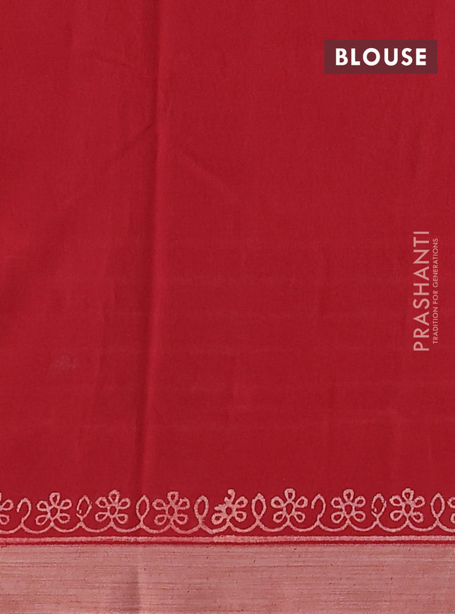 Kota silk cotton saree orange and maroon with butta block prints and printed border