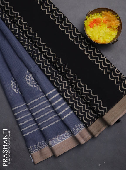 Kota silk cotton saree grey and black with butta block prints and printed border
