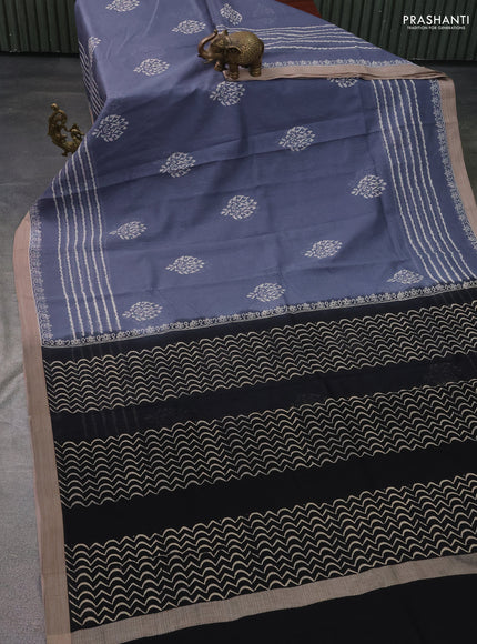 Kota silk cotton saree grey and black with butta block prints and printed border