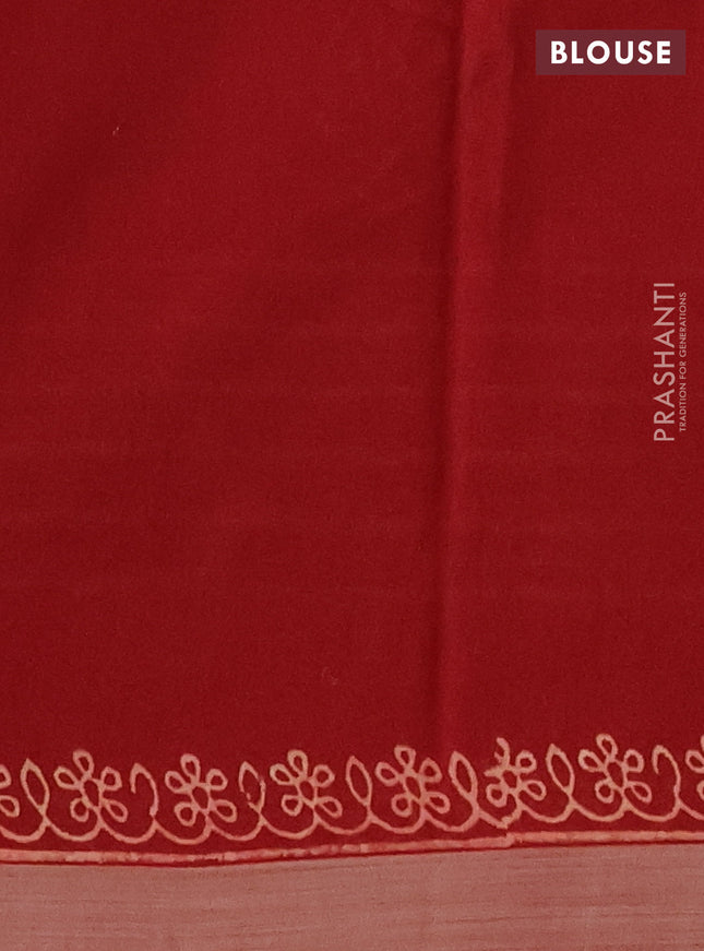 Kota silk cotton saree orange and maroon with butta block prints and printed border