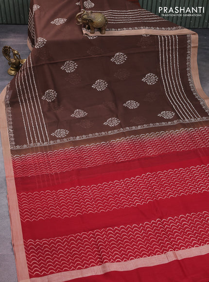 Kota silk cotton saree brown and maroon with butta block prints and printed border