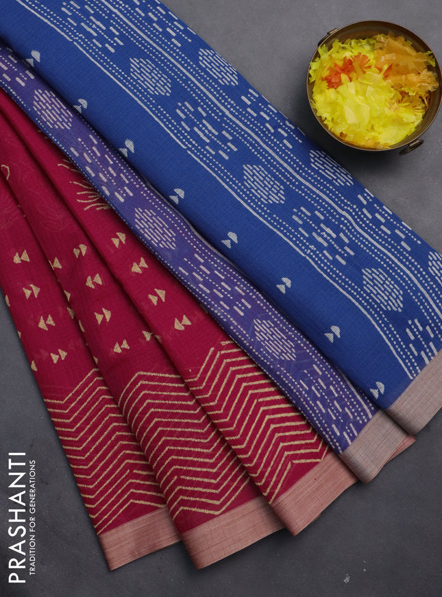 Kota silk cotton saree pink and blue with butta block prints and block printed border