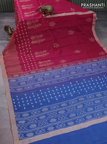 Kota silk cotton saree pink and blue with butta block prints and block printed border
