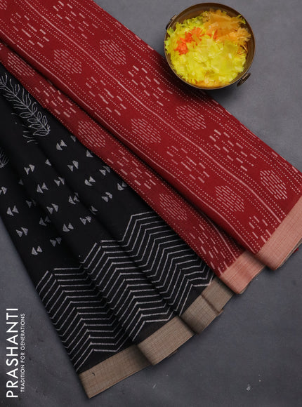 Kota silk cotton saree black and maroon with butta block prints and block printed border