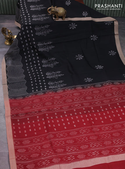 Kota silk cotton saree black and maroon with butta block prints and block printed border