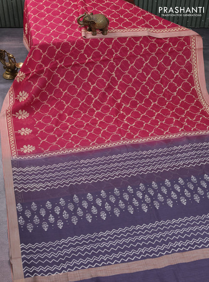 Kota silk cotton saree dark pink and grey with allover block prints and simple border