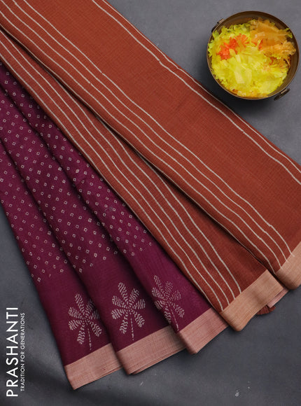 Kota silk cotton saree wine shade and rust shade with allover block prints and simple border