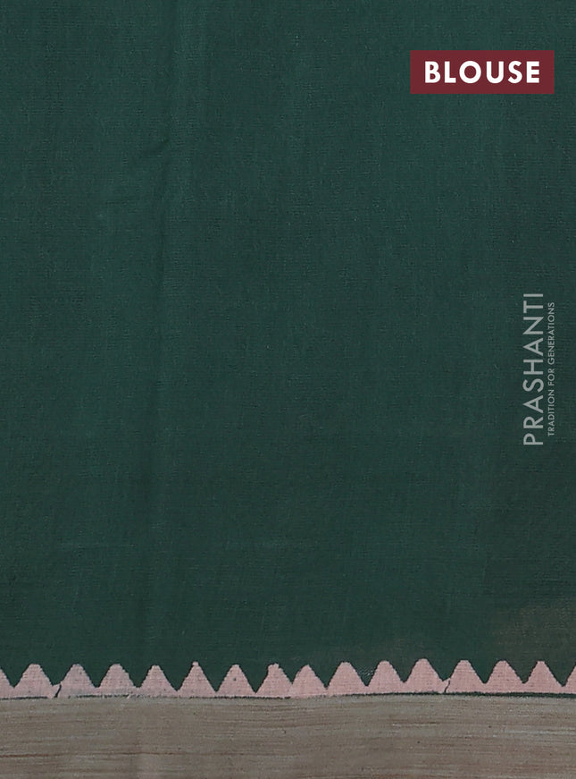 Kota silk cotton saree deep maroon and bottle green with butta block prints and printed border