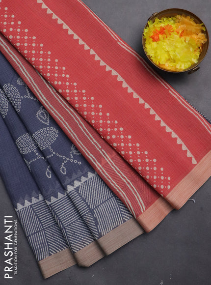 Kota silk cotton saree grey and dark peach with butta block prints and printed border
