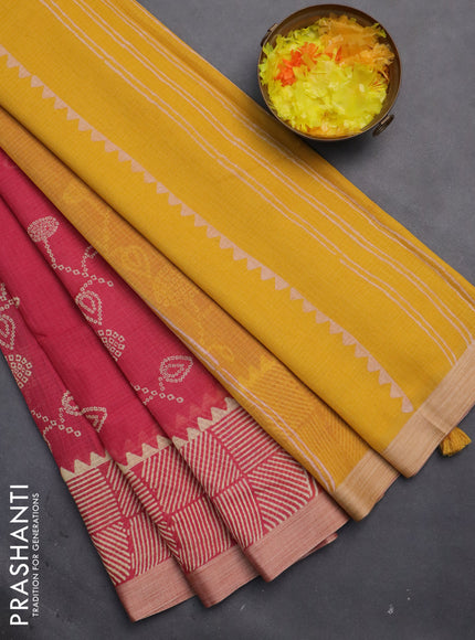 Kota silk cotton saree pink and yellow with butta block prints and printed border