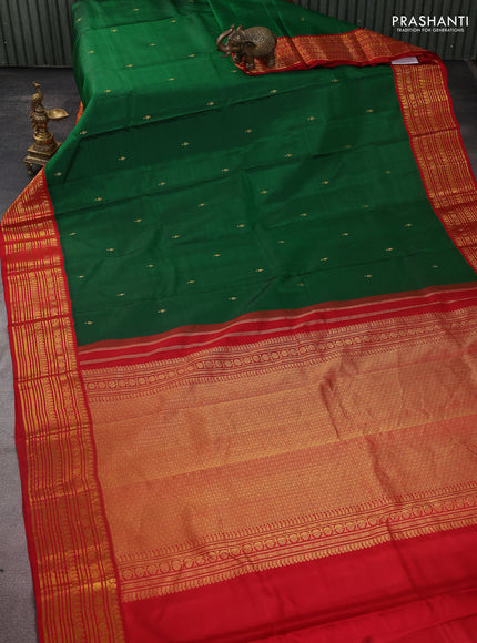 Pure kanchipuram silk saree green and red with zari woven buttas and zari woven korvai border