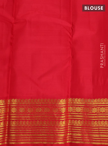 Pure kanchipuram silk saree green and red with zari woven buttas and zari woven korvai border