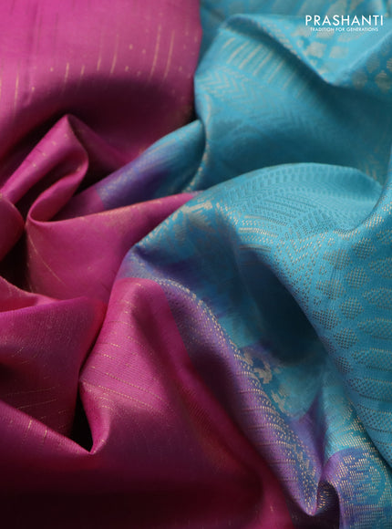 Pure soft silk saree light pink and light blue with allover zari weaves and zari woven simple border