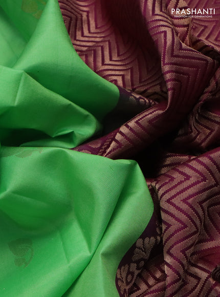 Pure soft silk saree light green and dark magenta pink with zari woven buttas and simple border