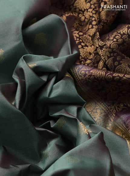 Pure soft silk saree greyish green and coffee brown with zari woven buttas and zari woven border