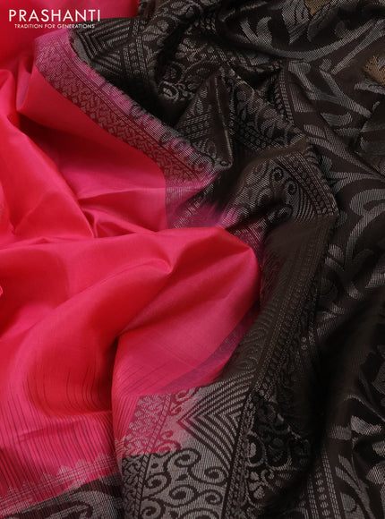 Pure soft silk saree candy pink and brown with silver zari woven buttas and rich silver zari woven border