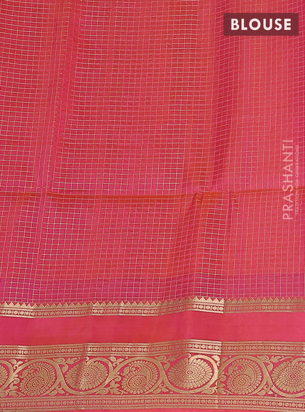 Pure soft silk saree cs blue and dual shade of pinkish orange with allover small zari checked pattern and zari woven border