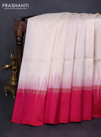 Pure soft silk saree cream and pink with allover zari weaves and zari woven simple border