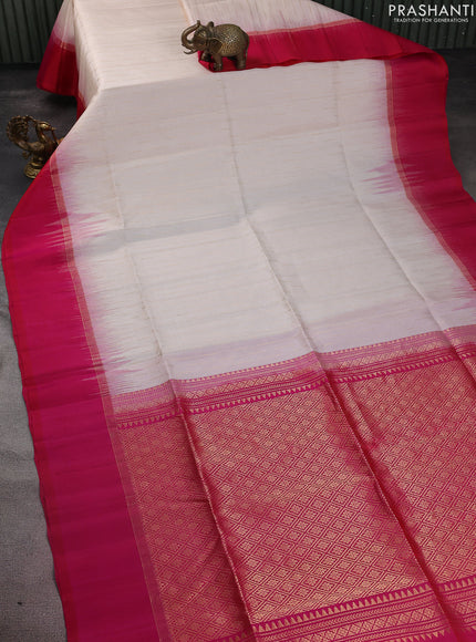 Pure soft silk saree cream and pink with allover zari weaves and zari woven simple border