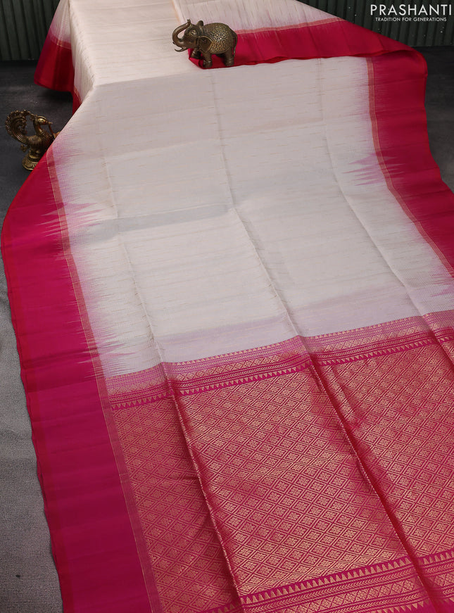 Pure soft silk saree cream and pink with allover zari weaves and zari woven simple border