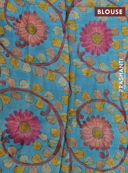 Pure Tussar Silk Saree red and teal blue with allover zari checked pattern and zari woven border