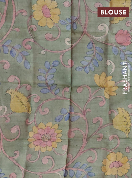 Pure Tussar Silk Saree pink and pastel green with allover zari checked pattern and zari woven border