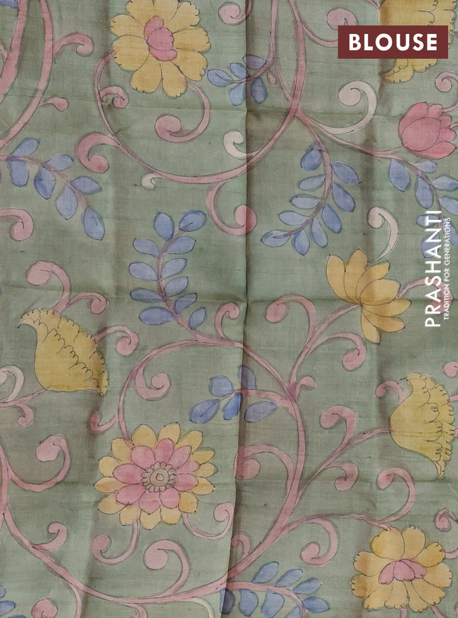 Pure Tussar Silk Saree pink and pastel green with allover zari checked pattern and zari woven border