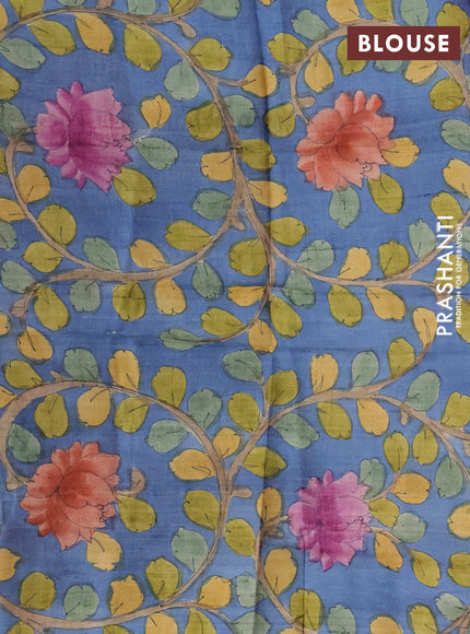 Pure Tussar Silk Saree purple and bluish grey with allover zari checked pattern and zari woven border