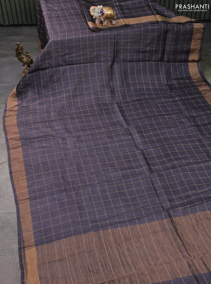 Pure Tussar Silk Saree elephant grey and sandal with allover zari checked pattern and zari woven border