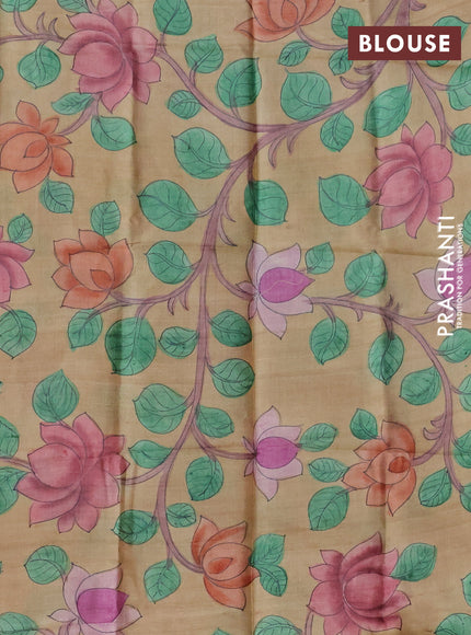 Pure Tussar Silk Saree elephant grey and sandal with allover zari checked pattern and zari woven border