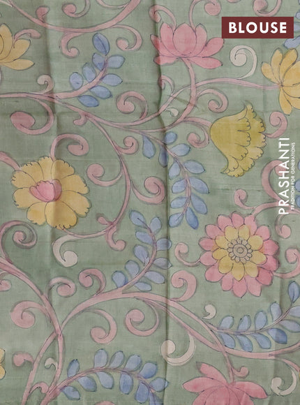 Pure Tussar Silk Saree purple and elaichi green with allover zari checked pattern and zari woven border