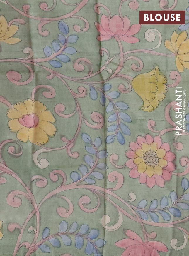 Pure Tussar Silk Saree purple and elaichi green with allover zari checked pattern and zari woven border