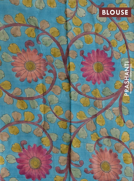 Pure Tussar Silk Saree yellow and teal blue with allover zari checked pattern and zari woven border