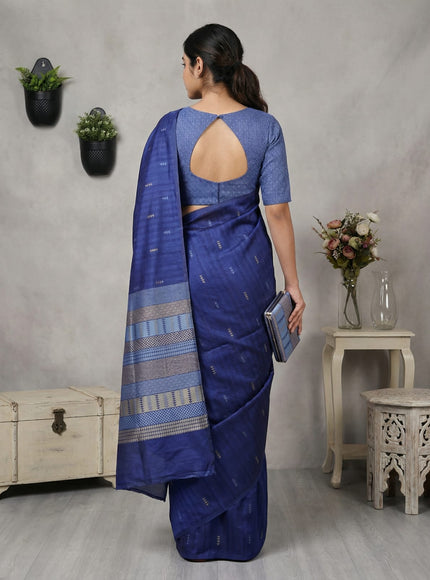 Semi tussar saree blue with thread woven buttas & purse