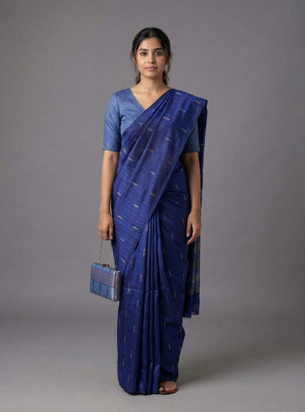 Semi tussar saree blue with thread woven buttas & purse