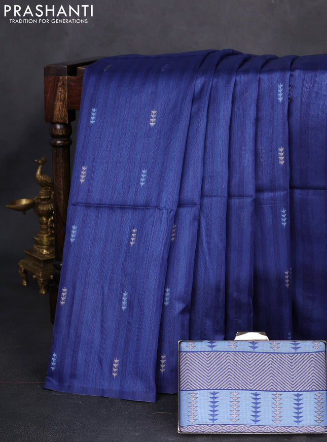 Semi tussar saree blue with thread woven buttas & purse