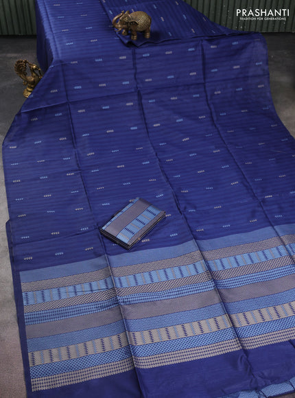 Semi tussar saree blue with thread woven buttas & purse