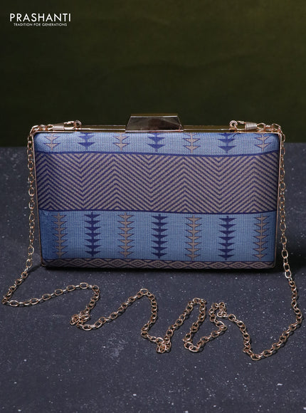 Semi tussar saree blue with thread woven buttas & purse