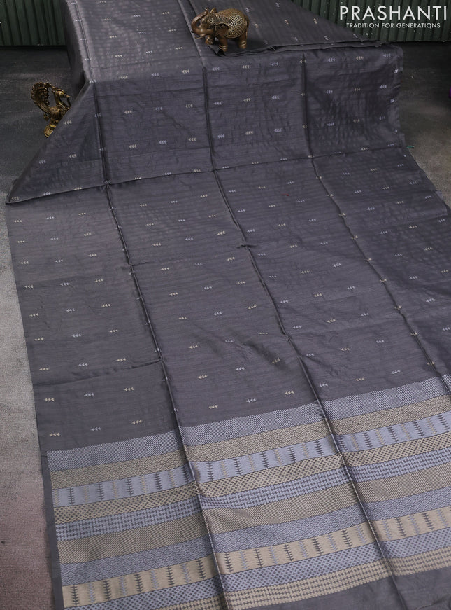 Semi tussar saree grey shade with thread woven buttas & purse