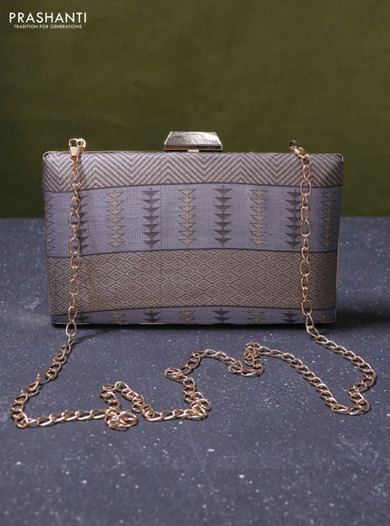 Semi tussar saree grey shade with thread woven buttas & purse