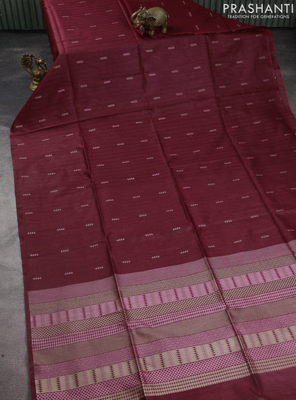 Semi tussar saree maroon with thread woven buttas & purse