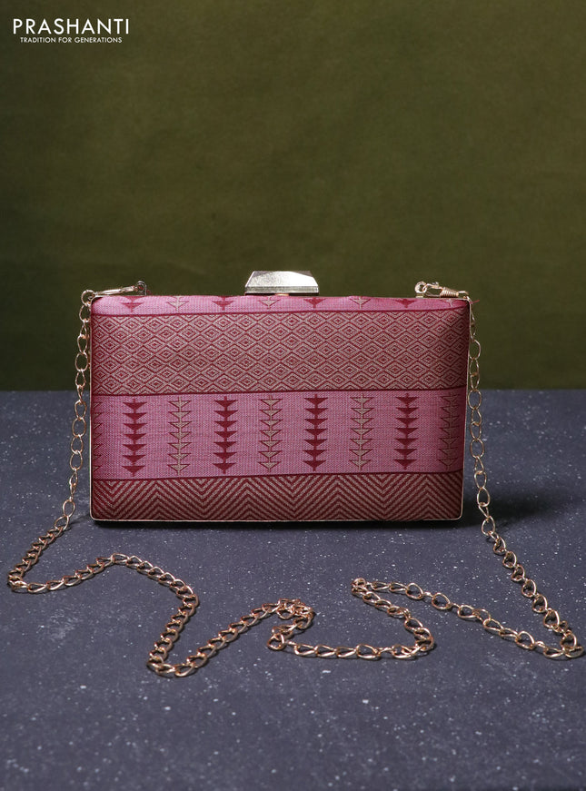 Semi tussar saree maroon with thread woven buttas & purse