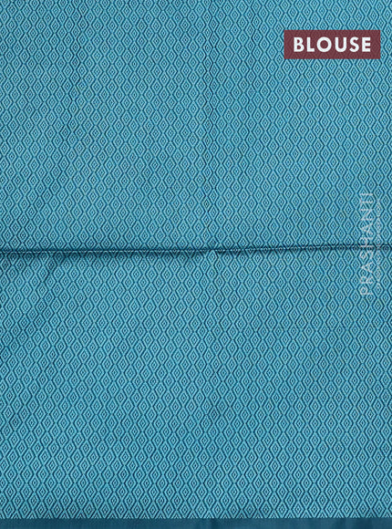 Semi tussar saree teal green with thread woven buttas & purse