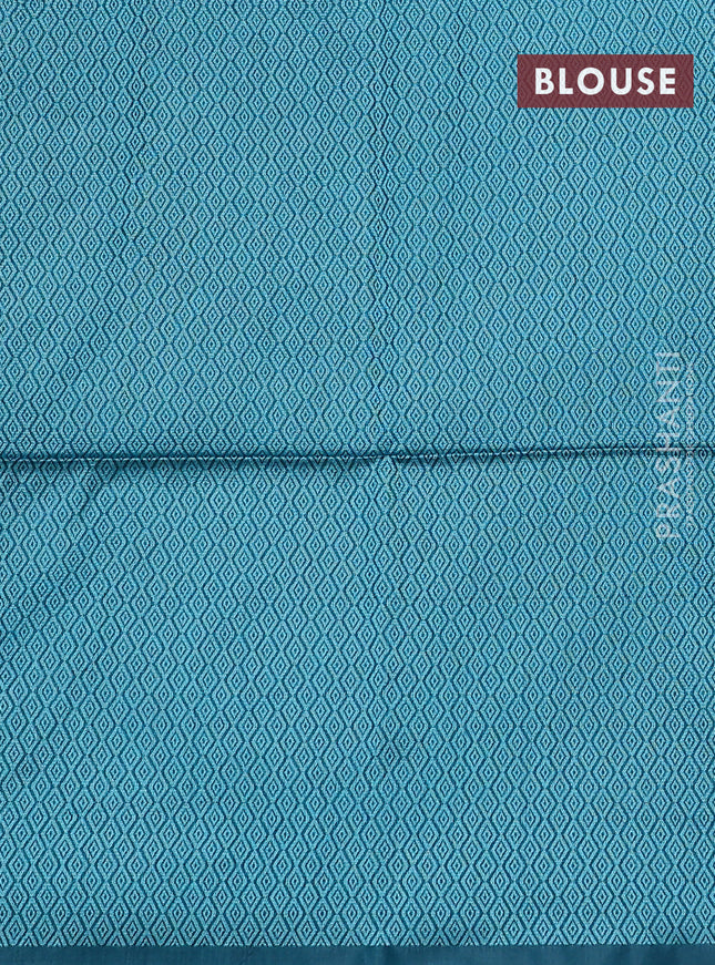 Semi tussar saree teal green with thread woven buttas & purse