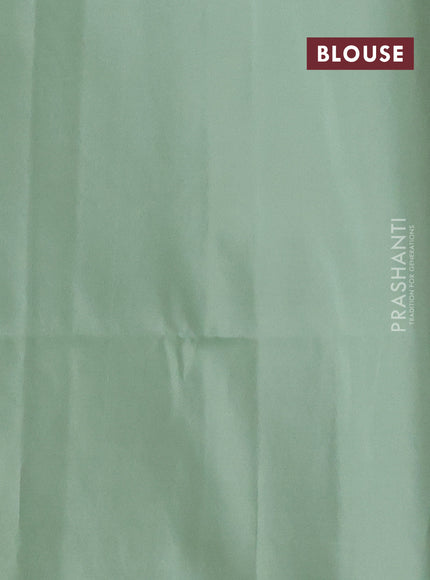 Kanchipuram silk saree pastel peach and pastel green with allover self emboss & zari buttas in borderless style