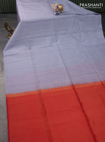 Kanchipuram silk saree grey and red with allover zari weaves in borderless style