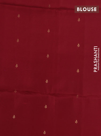 Kanchipuram silk saree teal blue and maroon with zari woven buttas in borderless style