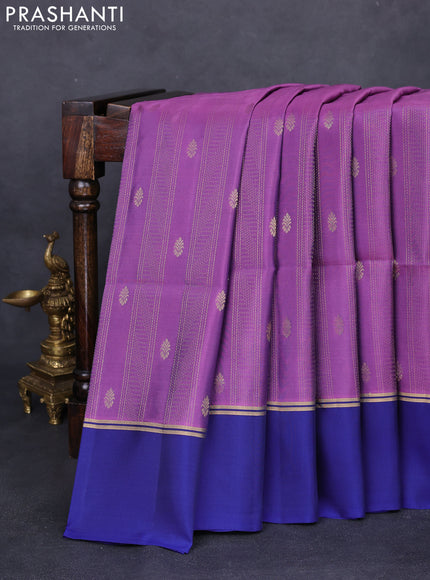 Kanchipuram silk saree purple and blue with allover zari weaves and zari woven simple border