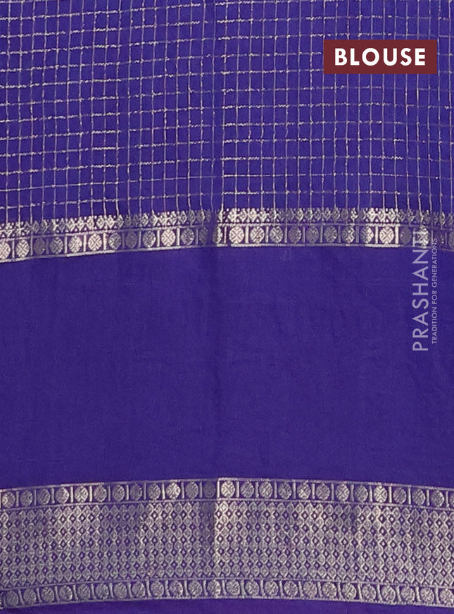 Semi chanderi saree violet with allover zari checked pattern and floral embroidery border