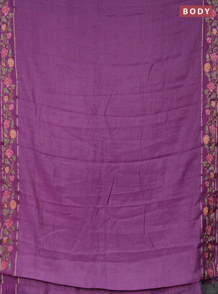 Semi chanderi saree lavender with allover zari weaves and floral embroidery border